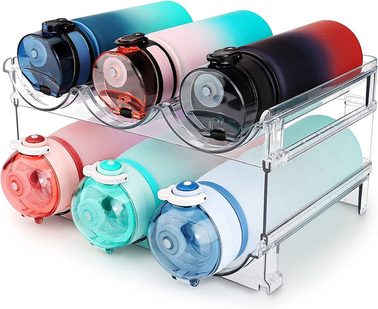 Stackable Water Bottle Organizer - 2 Pack Cabinet Storage Rack for Efficient Water Bottle Storage